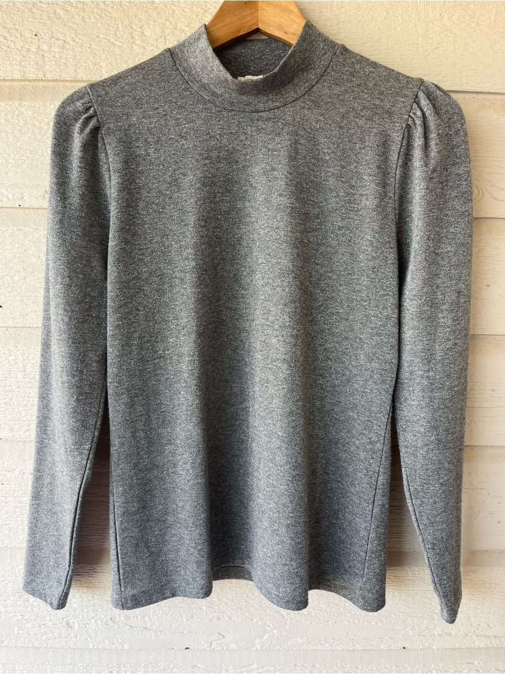 J.Crew Gray Metallic Mock Turtleneck with Subtle Puff Shoulders Size Medium